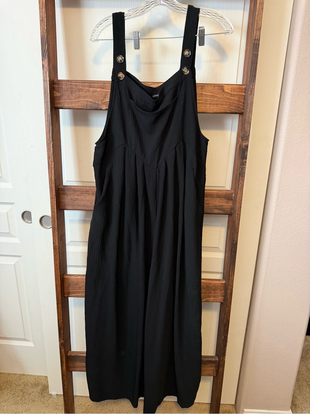 Black Sleeveless Jumpsuit Romper with Button-Strap Detail